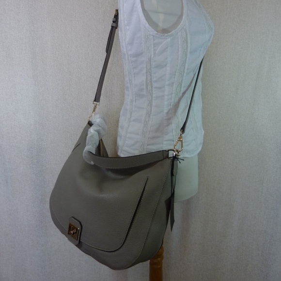 Furla Jo Sabbia Soft Gray Pebbled Leather Shoulder Bag/Crossbody Bag/Hobo Bag - Picture 6 of 12